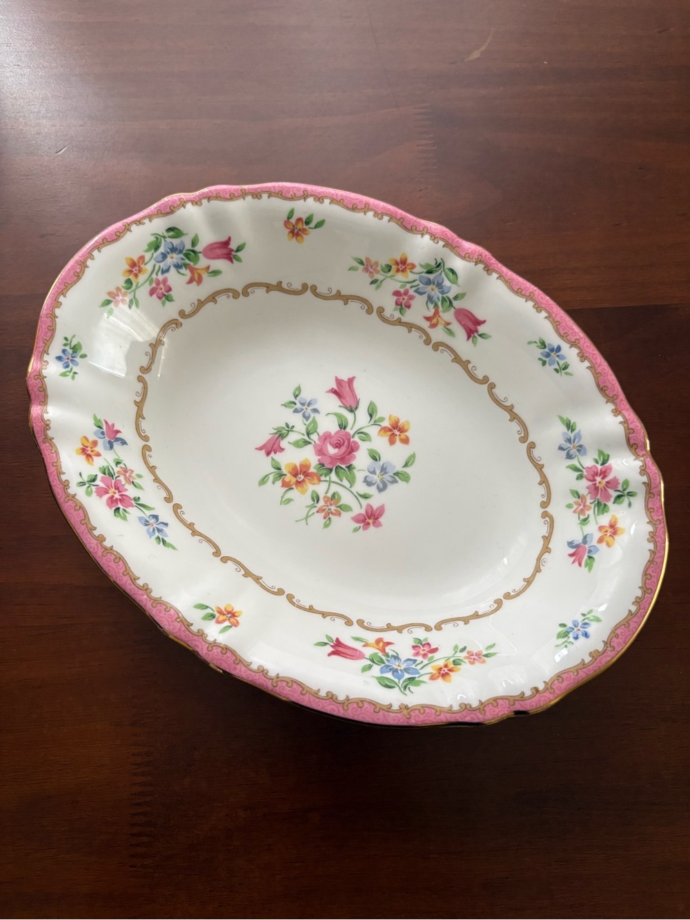 Crown Staffordshire serving vegetable bowl vintage pink tunis style floral